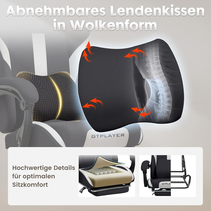 GTPLAYER Gaming Stuhl Bürostuhl Ergonomisch Gaming Sessel mit Kopfstütze und Cloud-Lendenkissen, Gep