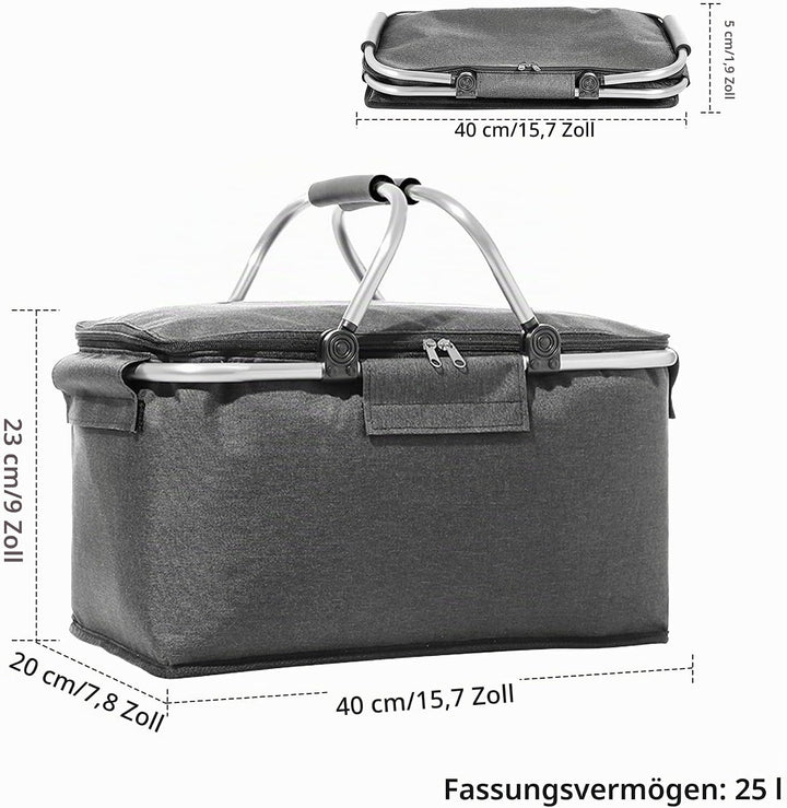 Picknickkorb 25L Einkaufskorb Faltbar Gross Picknickkorb Kühlkorb Einkaufskorb mit Deckel Tragekorb