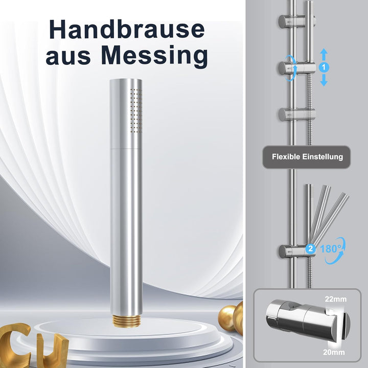 Görbach Regendusche Duschsystem ohne Armatur, Edelstahl Duschset mit Rund Kopfbrause XXL D30cm, Vint