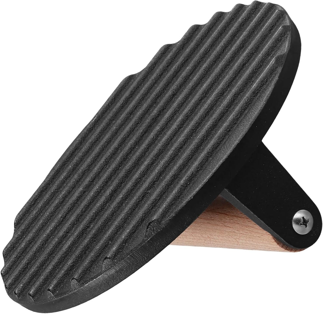 FUNSUEI 2er Set Burgerpresse Gusseisen 17,5 cm, 1KG Burger Smasher mit Holzgriff, Schwarz Rund Grill