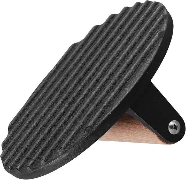 FUNSUEI 2er Set Burgerpresse Gusseisen 17,5 cm, 1KG Burger Smasher mit Holzgriff, Schwarz Rund Grill