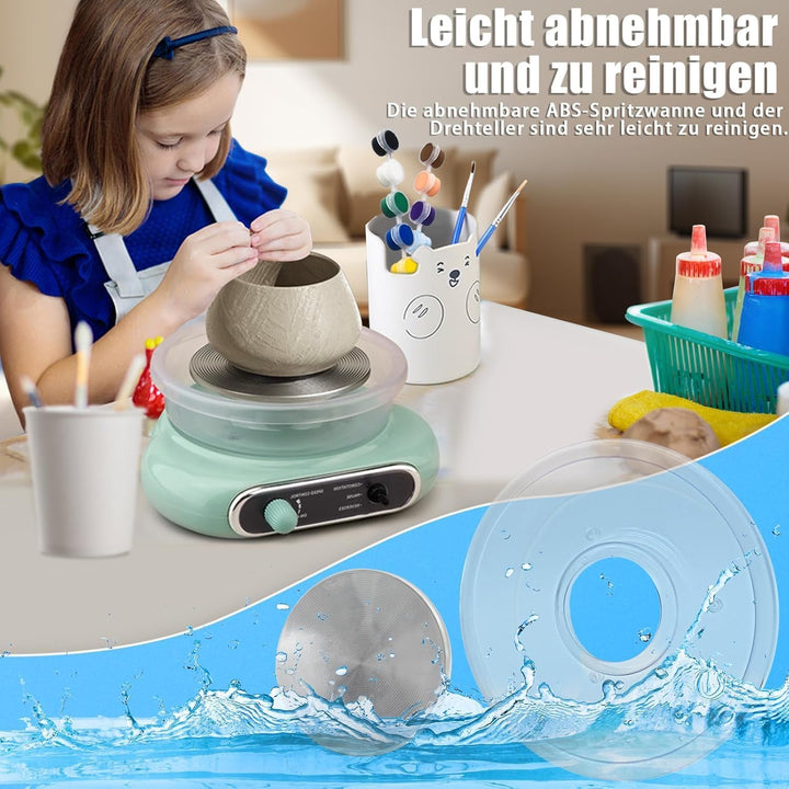 fisca Mini-Töpferscheibe, 4,7" Töpferscheibe für Kinder, Jugendliche und Erwachsene Anfänger, Plug-I