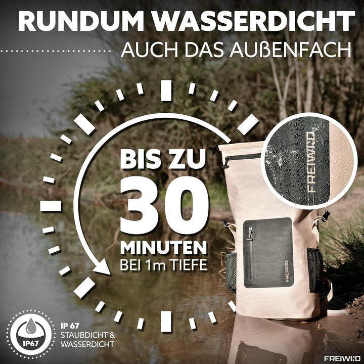 wasserdichter Rucksack tauchfähig - 100% sicher, 30-35l Volumen inkl. 17" Laptopfach und Rolltop, Ru