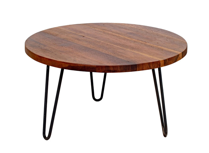 SIGNES GRIMALT Couchtisch, Platte aus Holz mit Maserung und Metallgestell, Durchmesser 70 cm