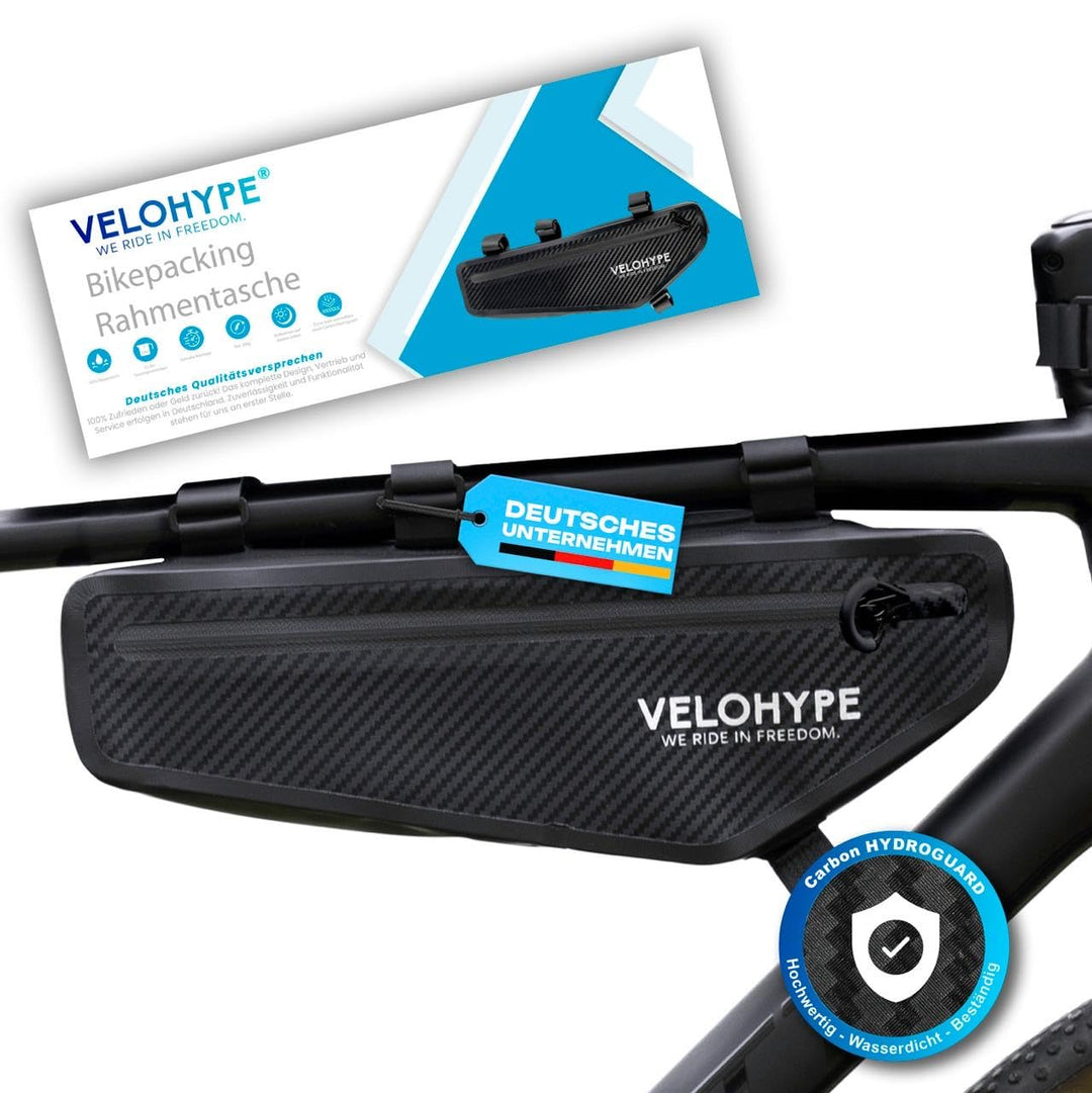Velohype® Bikepacking Rahmentasche | 3 Liter | 100% Wasserdicht | extrem Fester Halt | reissfestes C