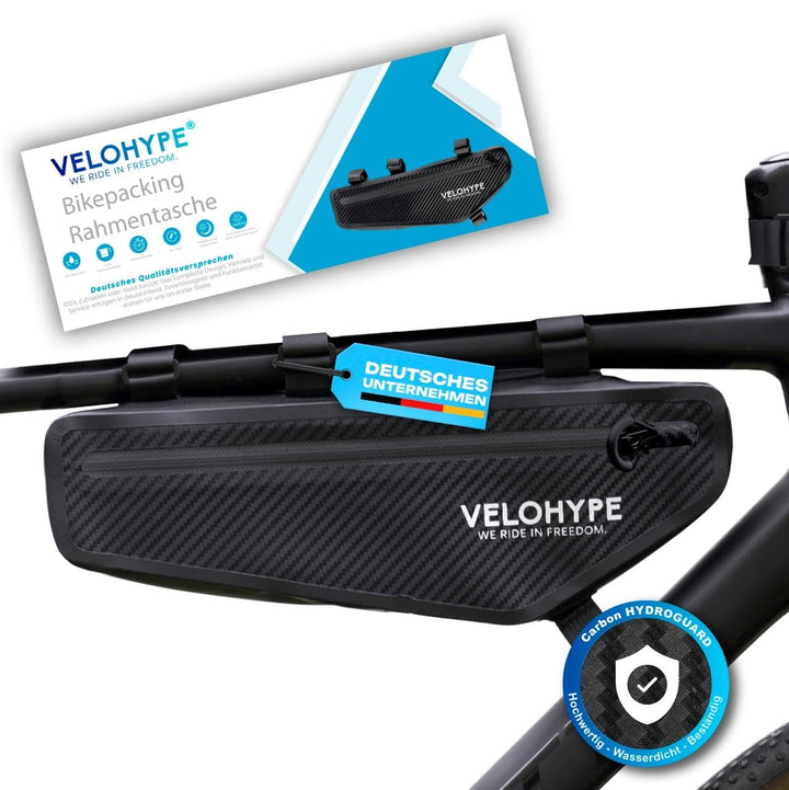 Velohype® Bikepacking Rahmentasche | 3 Liter | 100% Wasserdicht | extrem Fester Halt | reissfestes C