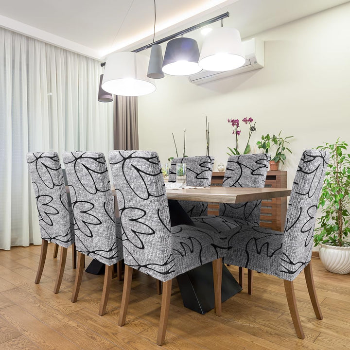 Zindoo Stuhlhussen 6er Set Gross Stretch Stuhlbezug, Graffiti Modernes Muster Abnehmbarer Waschbar S