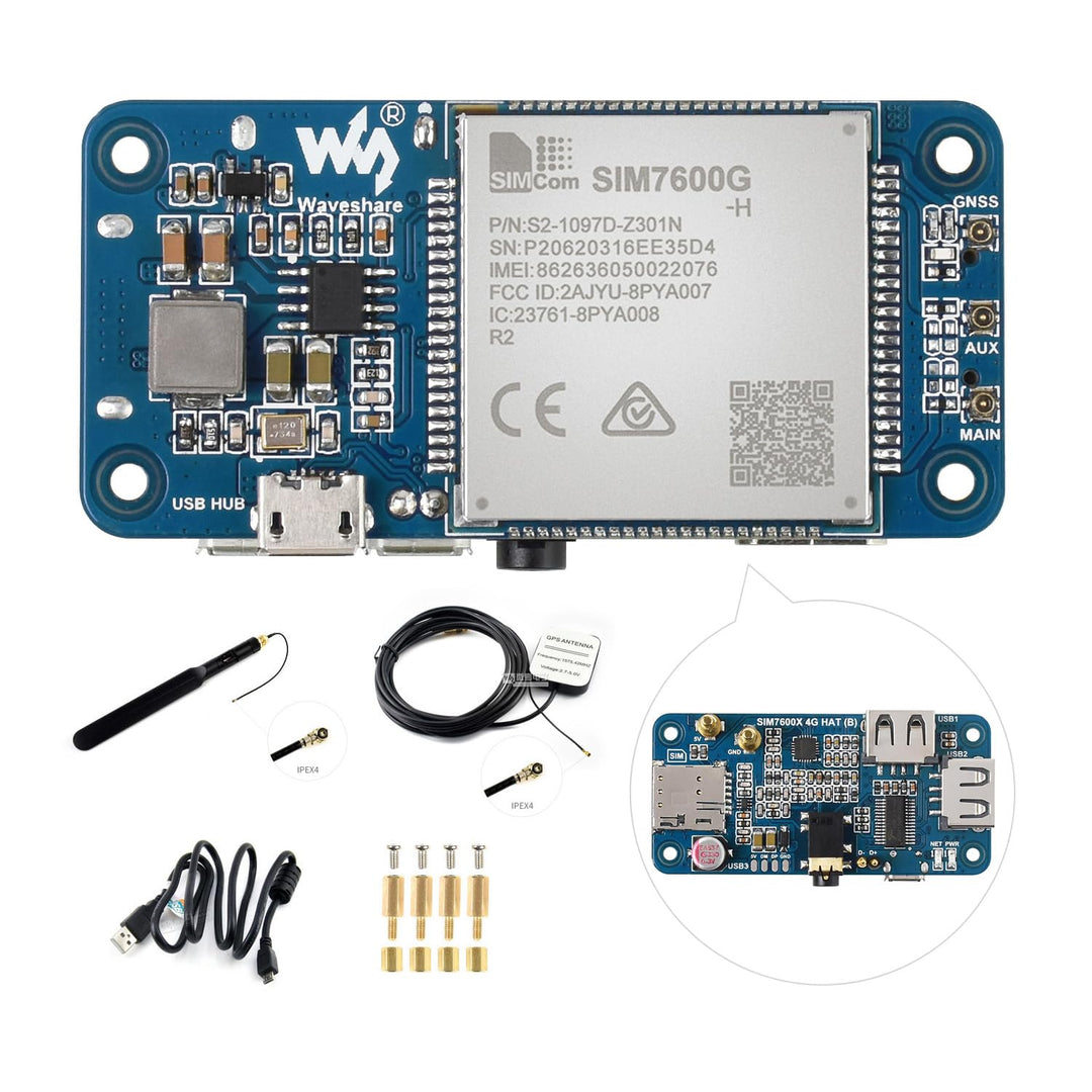 Waveshare SIM7600G-H 4G HAT (B) for Raspberry Pi Supports LTE Cat-4 4G/3G/2G GNSS Positioning Global