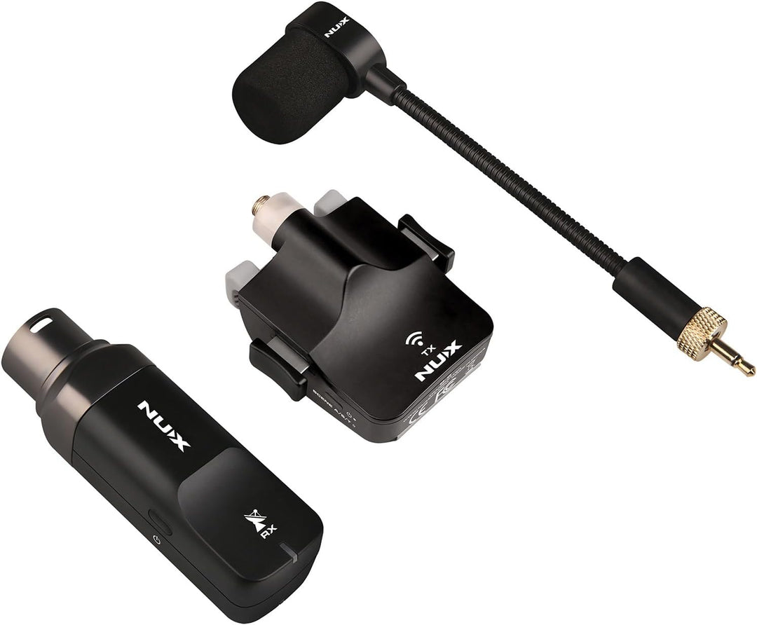 NU-X | B-6 Kabelloses Saxophon-Mikrofonsystem - 2,4 GHz Clip-On-Sender mit Schwanenhalsmikrofon und