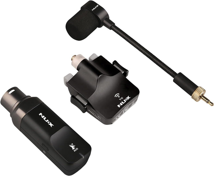 NU-X | B-6 Kabelloses Saxophon-Mikrofonsystem - 2,4 GHz Clip-On-Sender mit Schwanenhalsmikrofon und