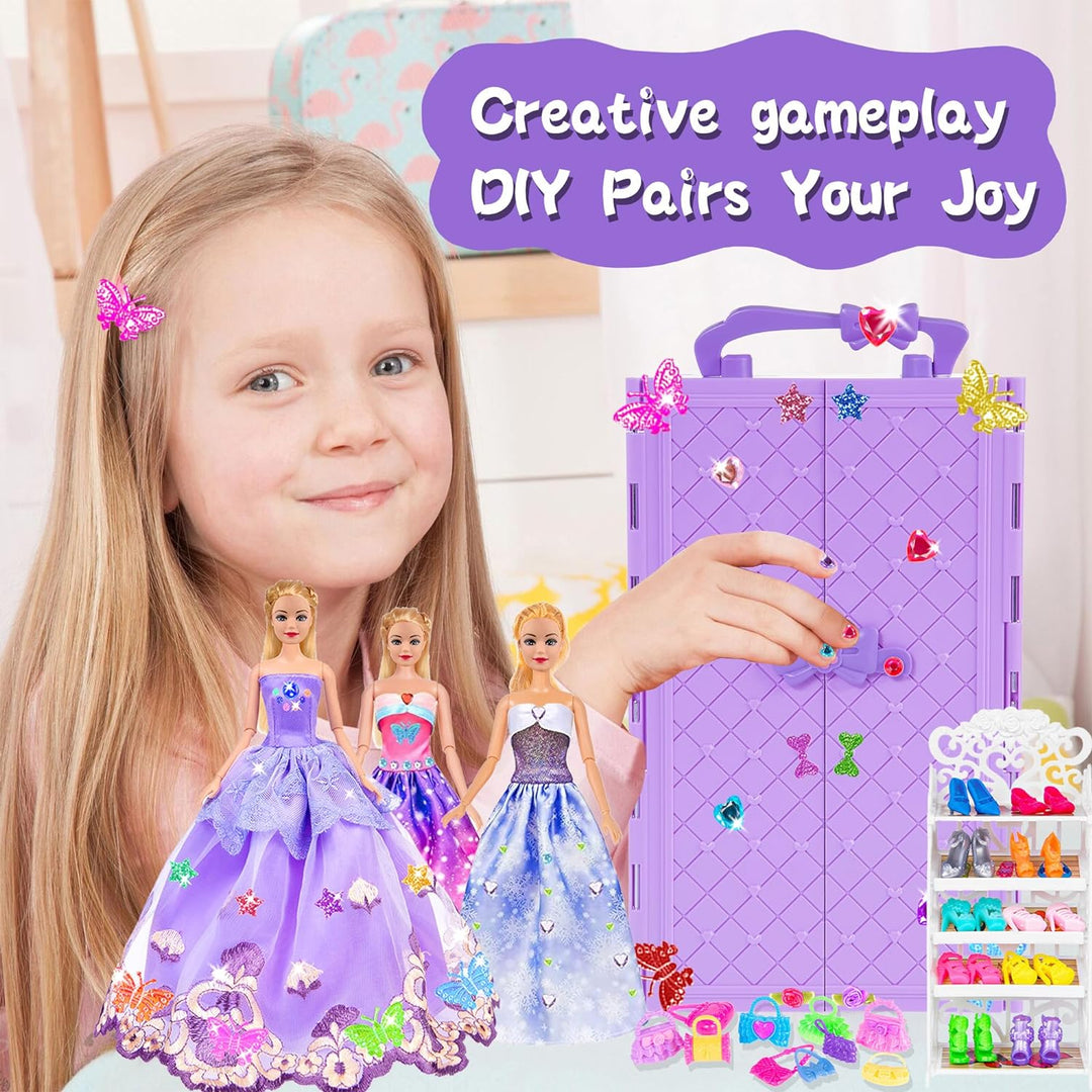 91pcs 11.5 Zoll Mädchen Puppe mit Kleidung Zubehör und Schrank, Prinzessin Mode Kleider, Outfits ,Ba