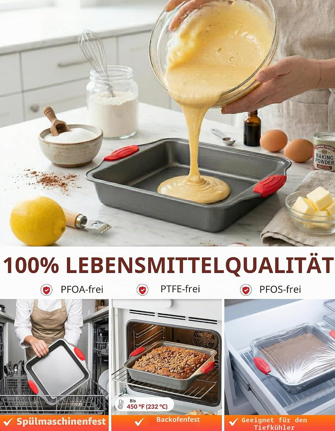 Boxiki Kitchen Nicht klebende, quadratische Backform aus Stahl 8x8, langlebige, praktische und hochw