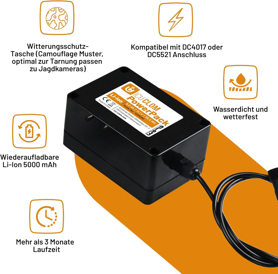 Externer Super Li-Ion Akku 5000 mAh - 3 Monate Laufzeit - kompatibel mit vielen Wild- und Jagdkamera