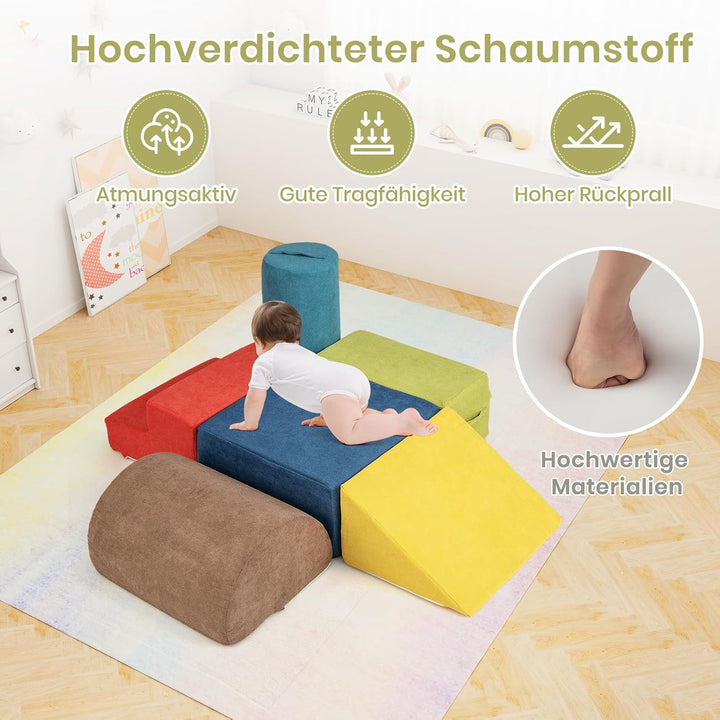 DREAMADE 6 TLG. Softbausteine für Kinder, Kletterblöcke aus Schaumstoff mit waschbarem Bezug, Softba