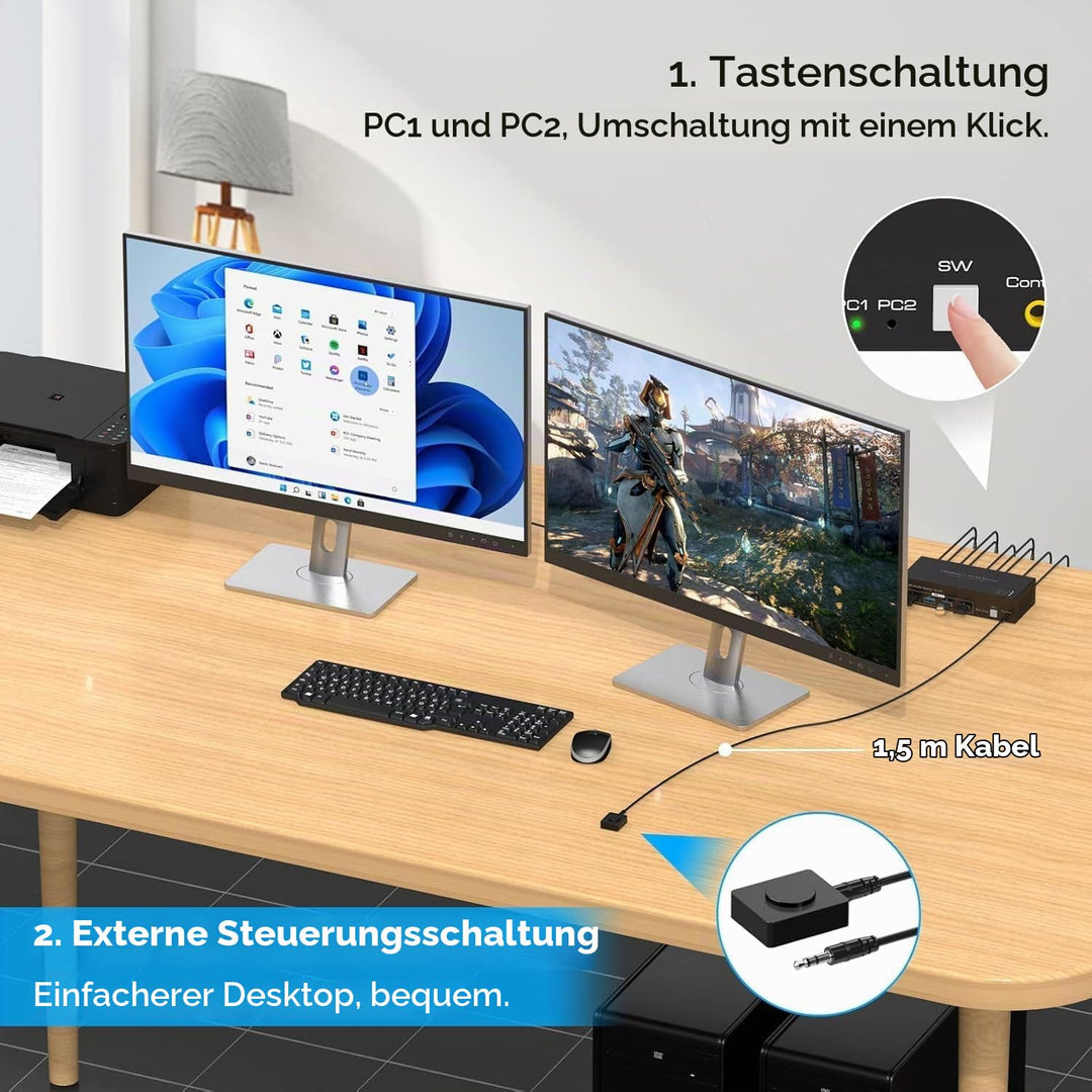 VPFET 4K120Hz Displayport KVM Switch 2 PC 2 Monitore 8K60Hz Dual Monitor | DP 1.4 KVM Switches for 2