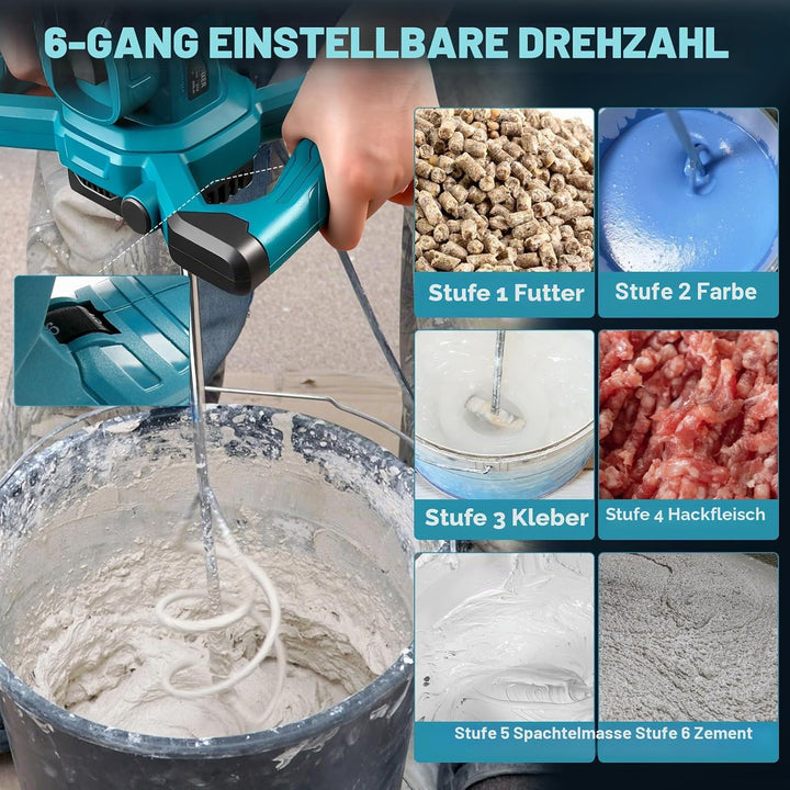 Kabelloser Zementmischer Kompatibel mit Makita 18V Akku, 680 U/min Bürstenloser Paddelmischer mit 6