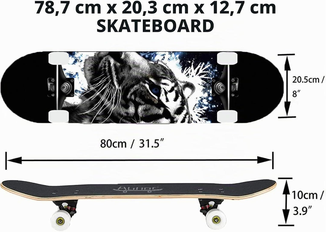 31-Zoll-Standard-Skateboard, 7 Lagen Ahorn-Board-Oberfläche, geeignet für Kinder, Jugendliche, Erwac