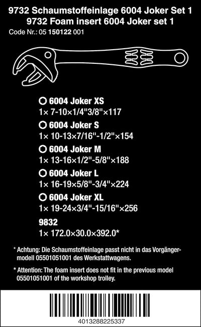 Wera 05150122001 9732 Schaumstoffeinlage, 6004 Joker Set 1, 5-teilig 9732 6004 Joker Set 1, 9732 600