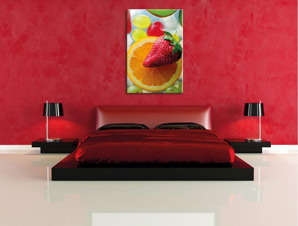 Orange mit Erdbeere, Format: 100x70 auf Leinwand, XXL riesige Bilder fertig gerahmt mit Keilrahmen,
