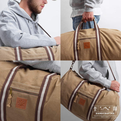 Canvas Barrel Bag - Sporttasche, 45 Liter, Duffel Bag Tasche aus 100% Baumwolle mit Echt-Leder Vered