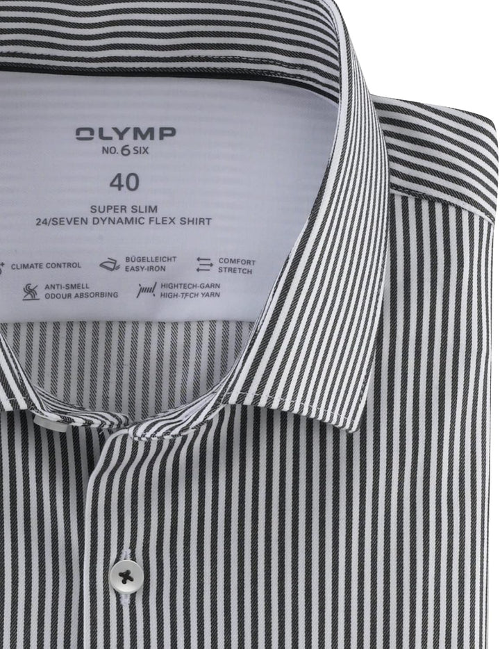 OLYMP Herren Oberhemd Langarm No.Six.24.Seven,Römer Streifen,super Slim,Modern Kent 38 Schwarz 68, 3