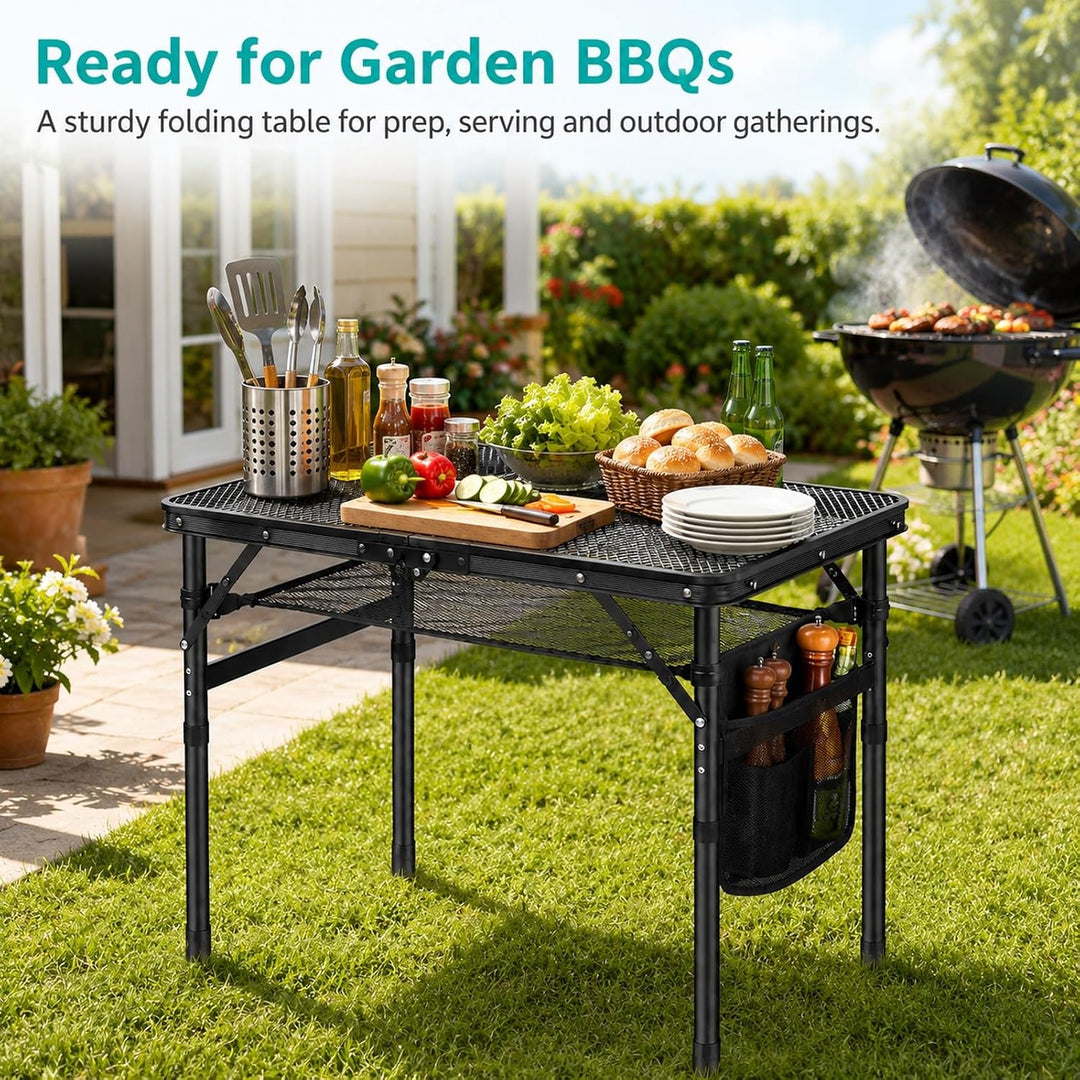 GOOGO Grilltisch Outdoor Klappbar, 60 x 40 x 56 cm, Campingtisch Faltbar mit Erhöhten Beinen und Git