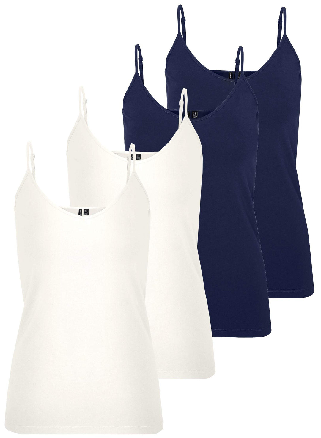VERO MODA Damen Vmmaxi My Soft V Singlet Trägershirt / Cami Shirt L Weiss/Blau (2x Snow White/ 2x Bl