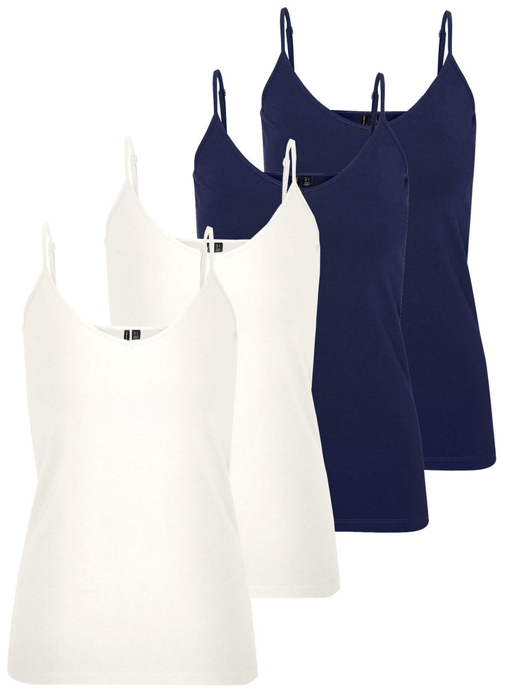 VERO MODA Damen Vmmaxi My Soft V Singlet Trägershirt / Cami Shirt S Weiss/Blau (2x Snow White/ 2x Bl