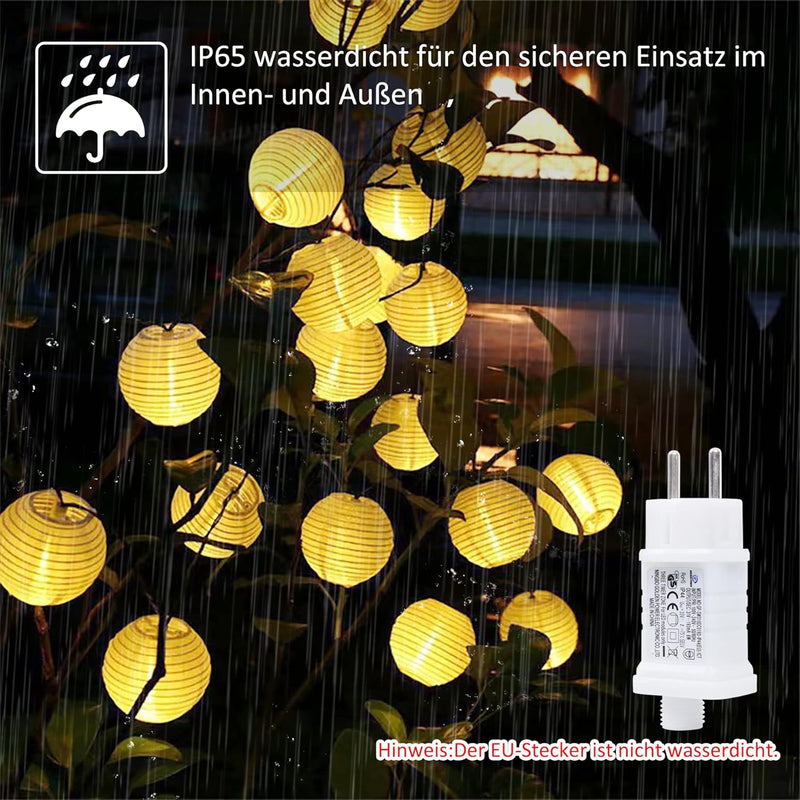 20M LED Lampions Lichterkette Aussen Strom, Warmweiss und Bunt 11 Modi Lampion Lichterkette mit Fern