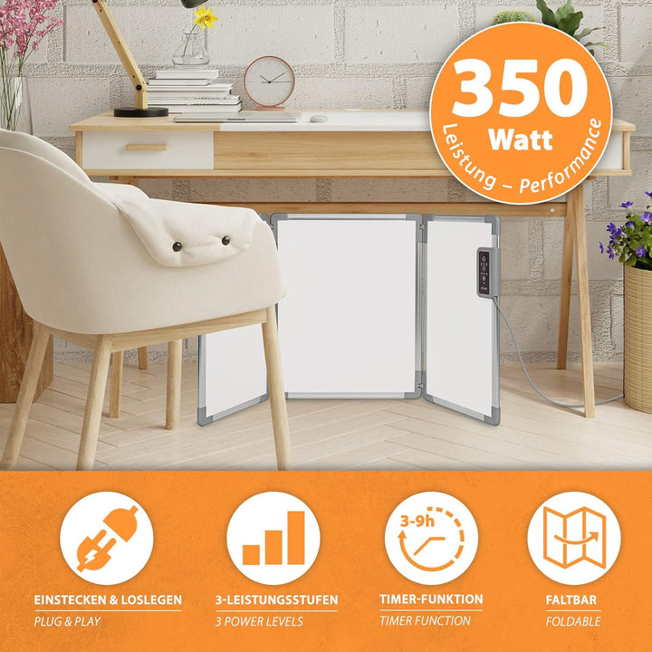 Mi-Heat Faltbares Aluminium Heizpaneel 53x108cm Infrarot Schreibtischheizung 350W bis 80°C Heizwand