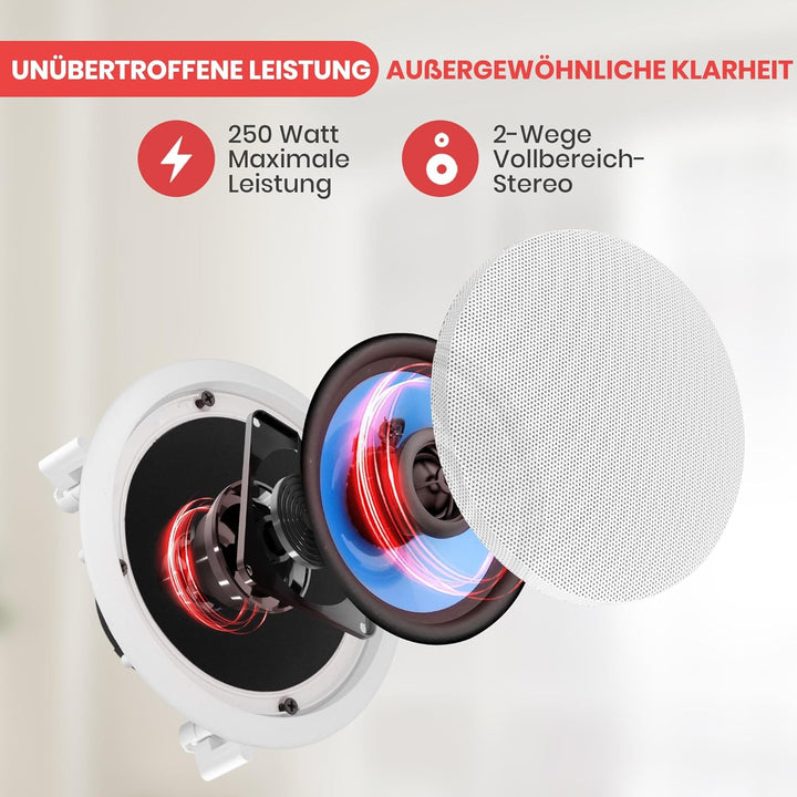 pyle PyleHome PIC6E Deckenlautsprechersystem mit Treble-Regler, 2-Wege, 250 W, 16,5 cm 6.5'' Höhenko