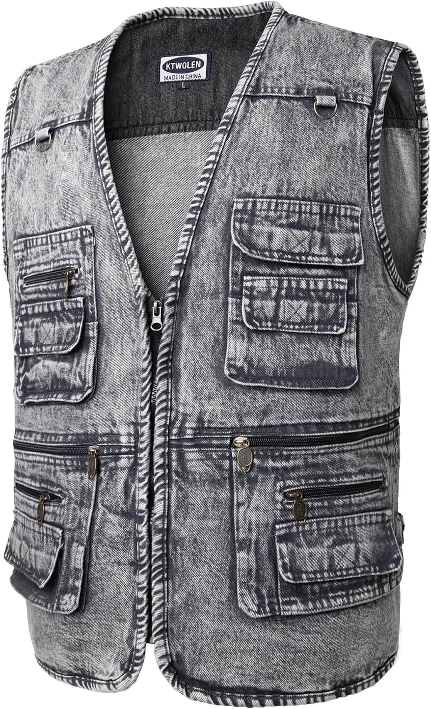 KTWOLEN Herren Outdoor Weste Casual Denim Weste Multi-Taschened Motorradweste Outdoor Ärmellos Angel