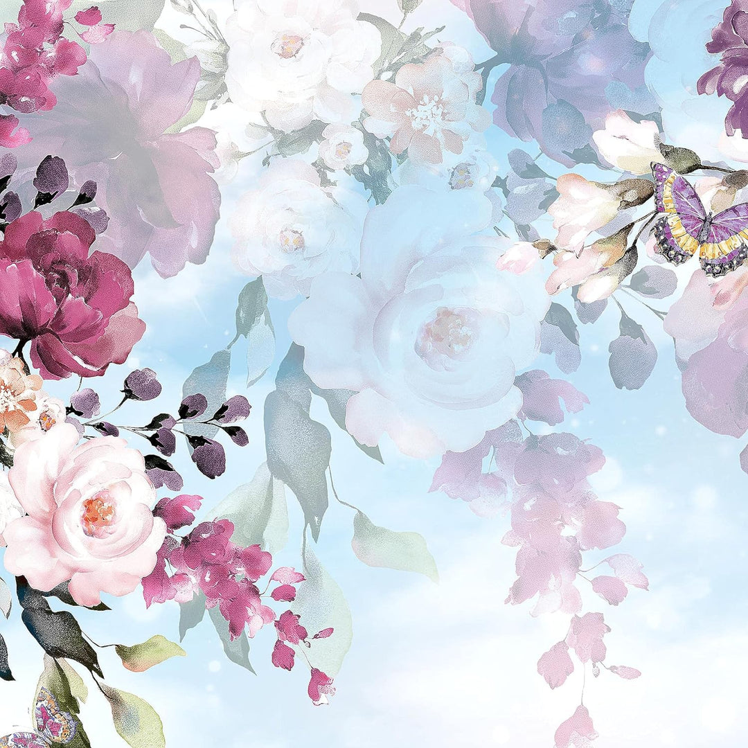 Runa Art Wandbilder Blumen 5 Teilig Bild auf Vlies Leinwand Deko Wohnzimmer Blumenbild Blau Bunt 026