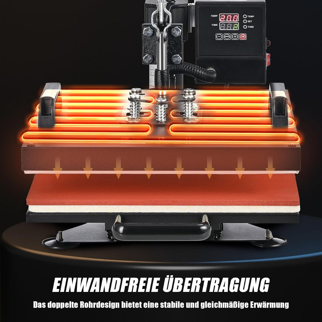 CREWORKS Transferpresse 38x38cm Heisspressmaschine 8-IN-1 Wärmepressmaschine Hitzepresse 360 Grad Sc