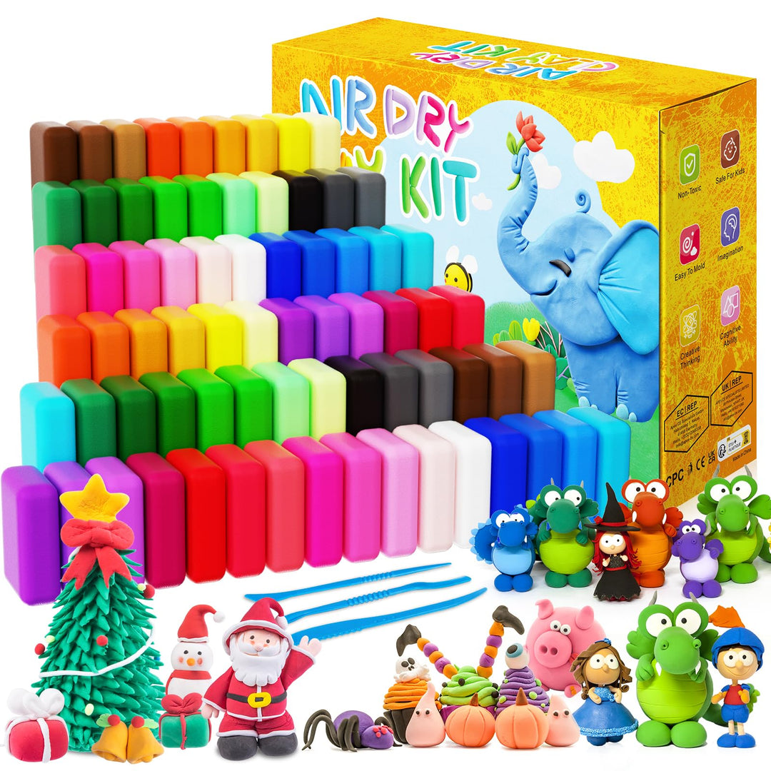 Modelliermasse Lufttrocknend 72 Stück Farben Lufttrockener Magischer Knete für Kinder,mit 6PCS Werkz