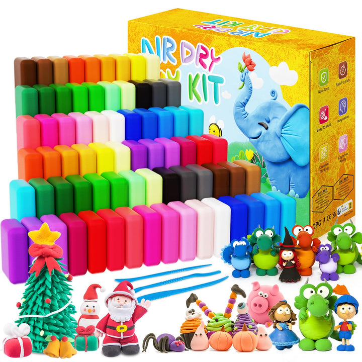 Modelliermasse Lufttrocknend 72 Stück Farben Lufttrockener Magischer Knete für Kinder,mit 6PCS Werkz