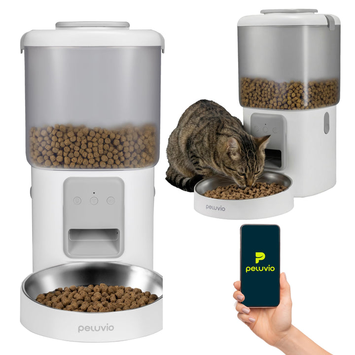 Crispy Wi-Fi Katzenfutterautomat mit App und WLAN, Portionskontrolle und Timer, Edelstahl-Napf, Batt