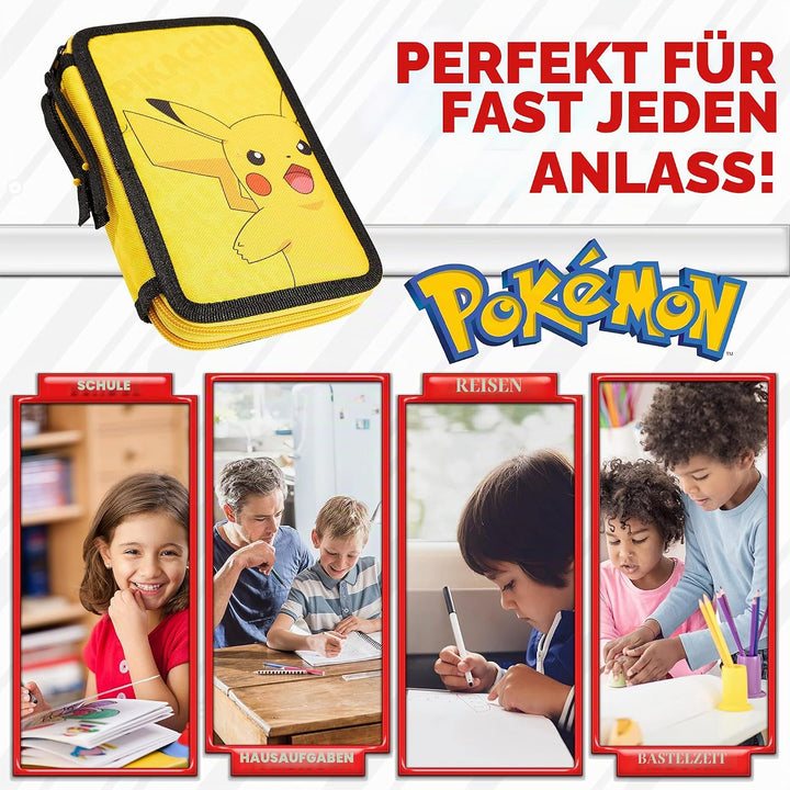 Pokemon Federmäppchen Gross, Gefüllte Federmappe Jungen mit Schreibwaren Set - Pikachu Geschenke für