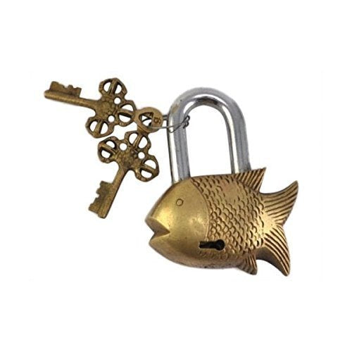 Vorhängeschloss aus Messing, mit Schlüsseln SMALL FISH - Messing-Oberfläche, SMALL FISH - Messing-Ob