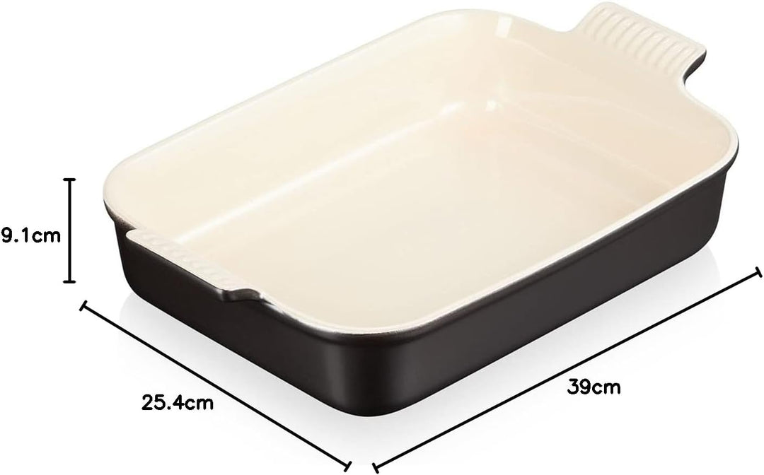 Le Creuset Rechteckige Auflaufform Tradition aus Steinzeug, 32 cm, 2.31 kg, Schwarz matt, 7110232000