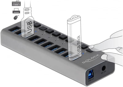 Delock Externer SuperSpeed USB Hub mit 10 Ports + Schalter, 63670