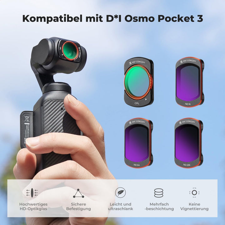 K&F CONCEPT magnetisches ND Filter Set, kompatibel mit DJI Osmo Pocket 3, 4er Pack CPL Filter, ND16,