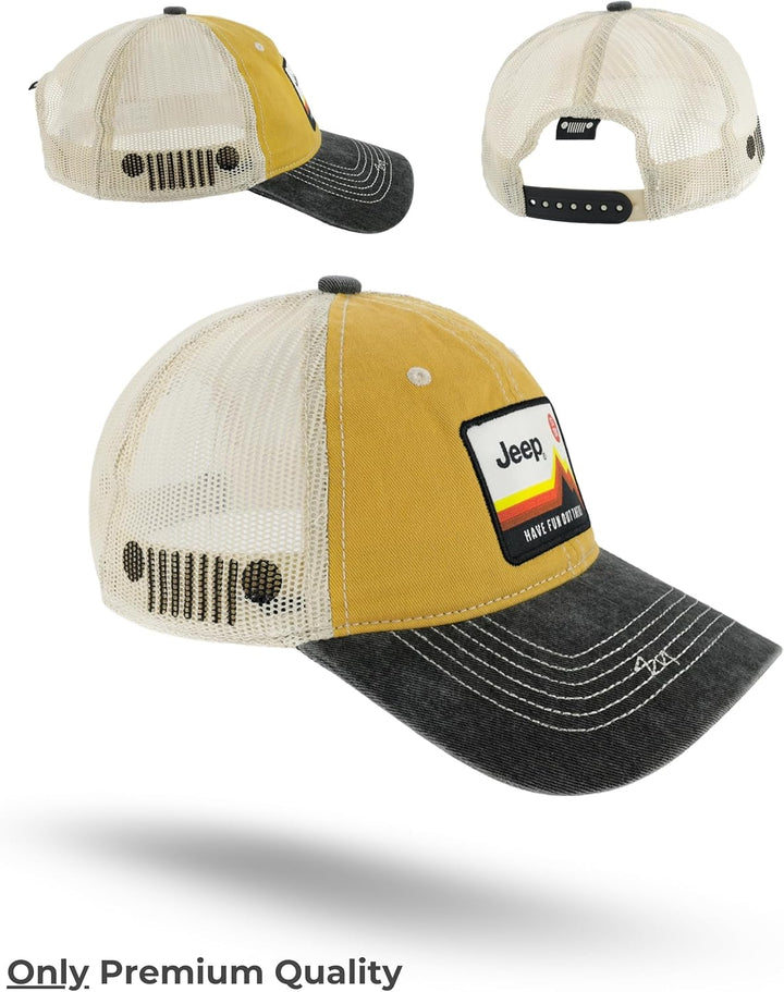 Jeep Have Fun Out There Patch Garment Washed Trucker Hat Unstructured Yellow