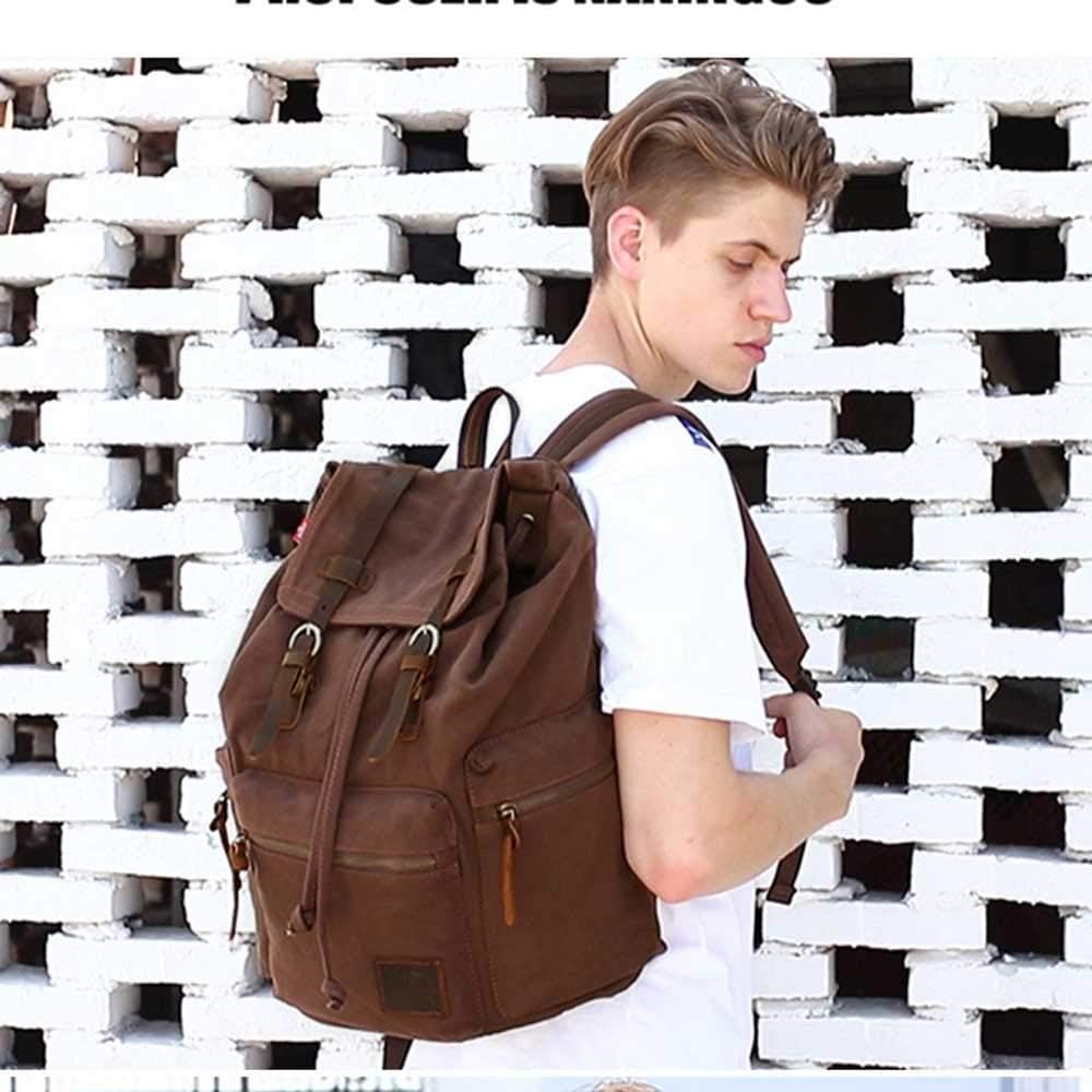AUGUR Retro Segeltuch Rucksack, Canvas Vintage Rucksack Laptop Daypack Schulrucksack Reisetasche Led