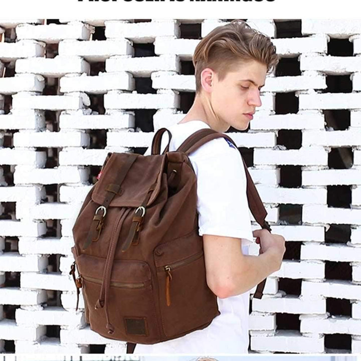 AUGUR Retro Segeltuch Rucksack, Canvas Vintage Rucksack Laptop Daypack Schulrucksack Reisetasche Led
