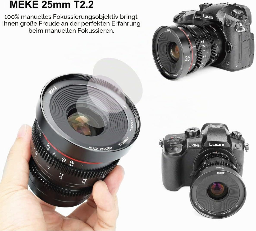 Meike 25mm T2.2 Manual Focus Mini Prime Low Distortion Imperial Cinema Lens for Micro Four Thirds MF
