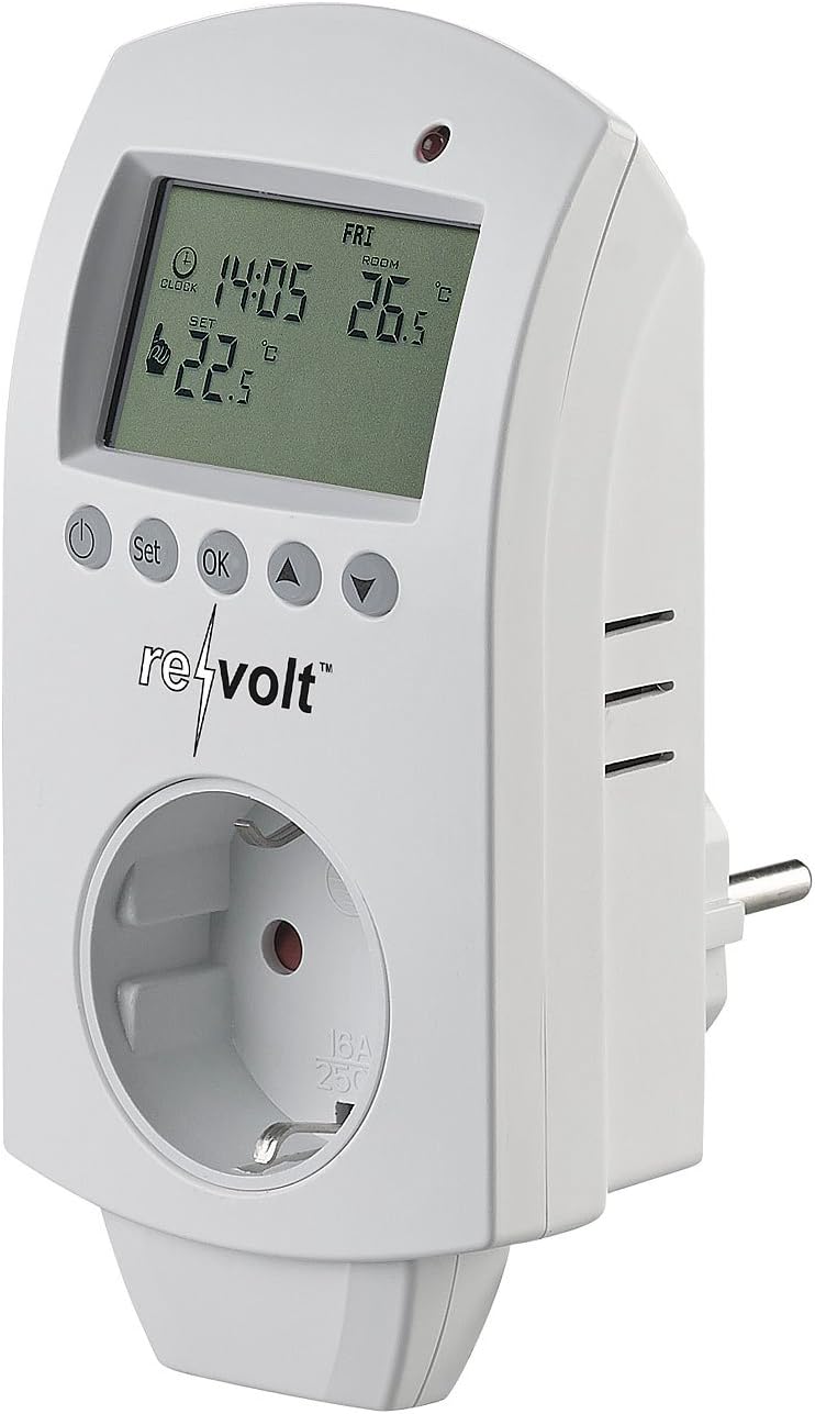 revolt Steckerthermostat: Digitales Steckdosen-Thermostat für Heiz- & Klimageräte, 3.680 Watt (Frost