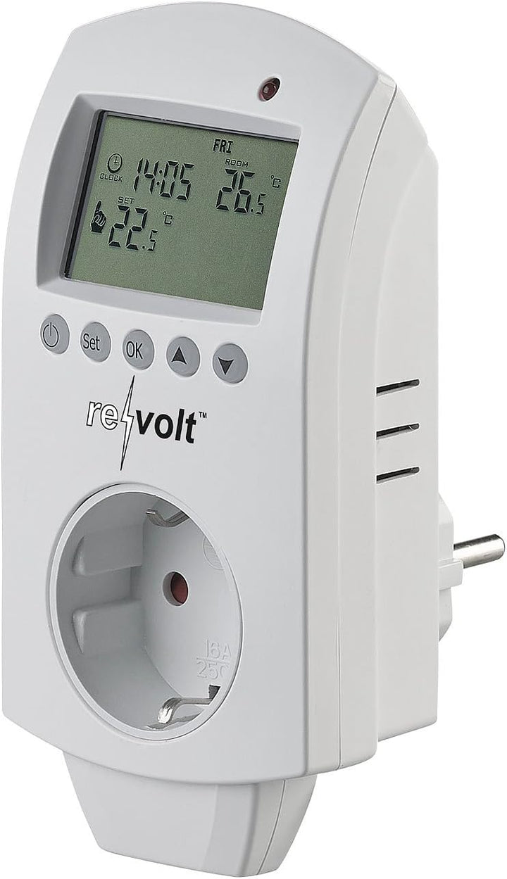 revolt Steckerthermostat: Digitales Steckdosen-Thermostat für Heiz- & Klimageräte, 3.680 Watt (Frost