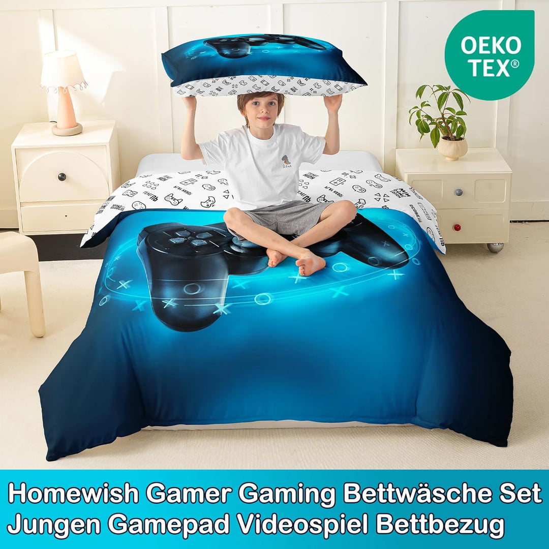 Kinderspiele Bettbezug-Set, Teens Gamepad Bettwäsche-Set 155X220, Moderne Vr Spieler Tröster-Abdecku