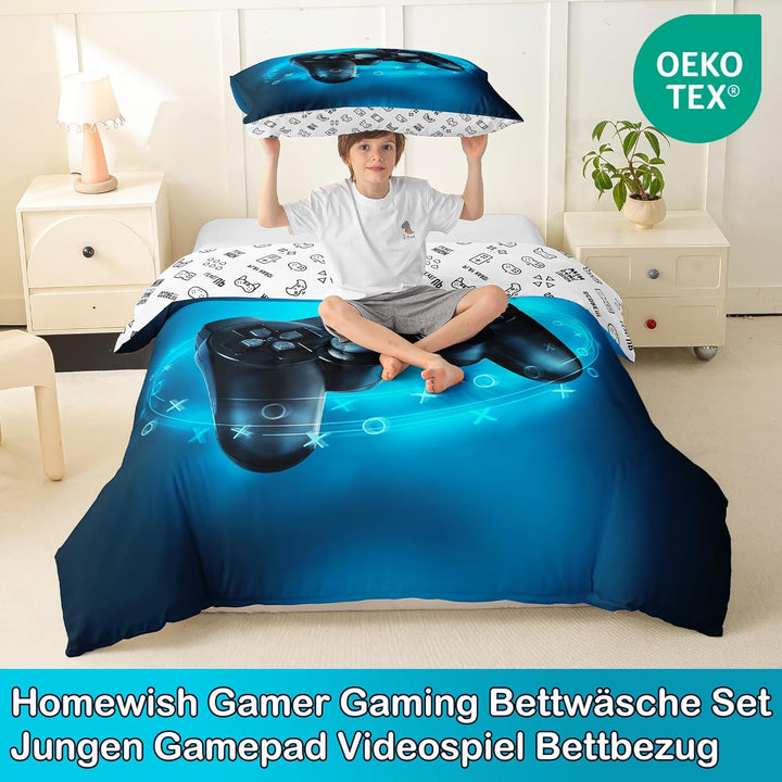 Kinderspiele Bettbezug-Set, Teens Gamepad Bettwäsche-Set 155X220, Moderne Vr Spieler Tröster-Abdecku